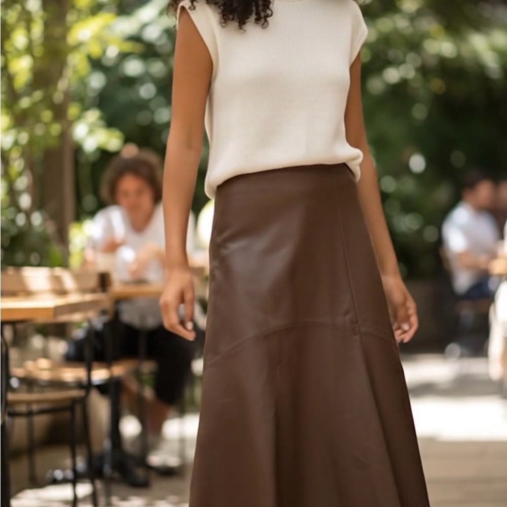 WeWoreWhat Brown A-Line Leather Skirt